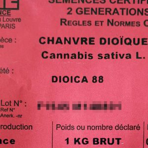 Certified hemp seeds Dioica 88 label