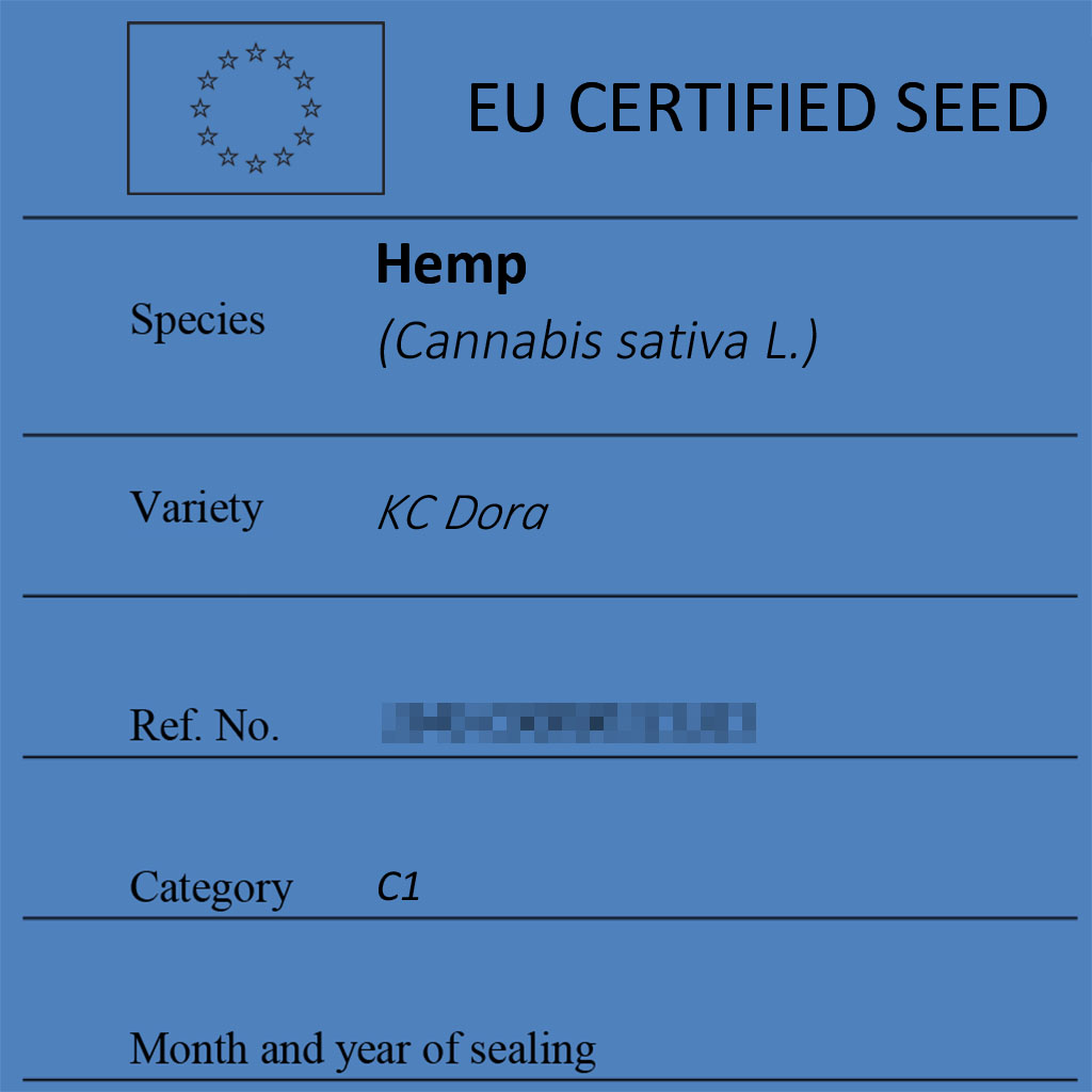 Certified hemp seeds KC Dora label