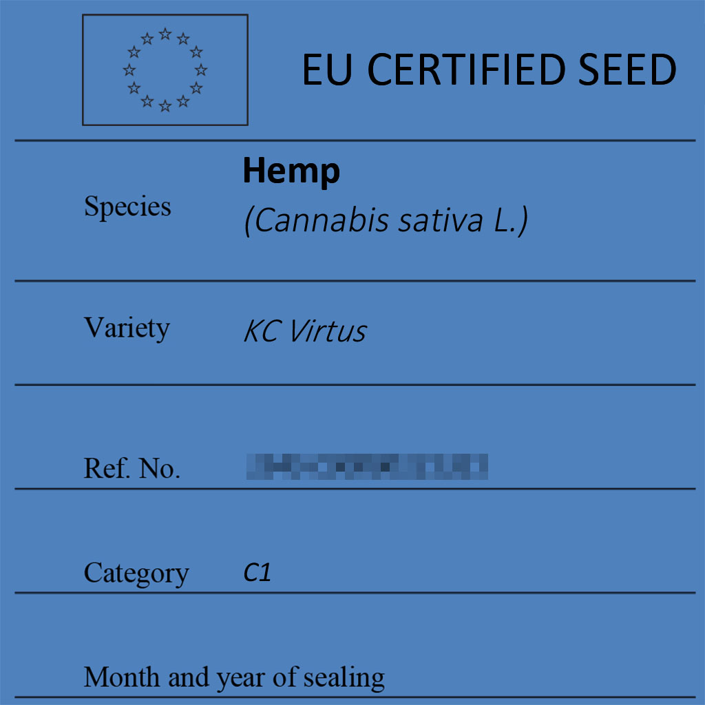 Certified hemp seeds KC Virtus label