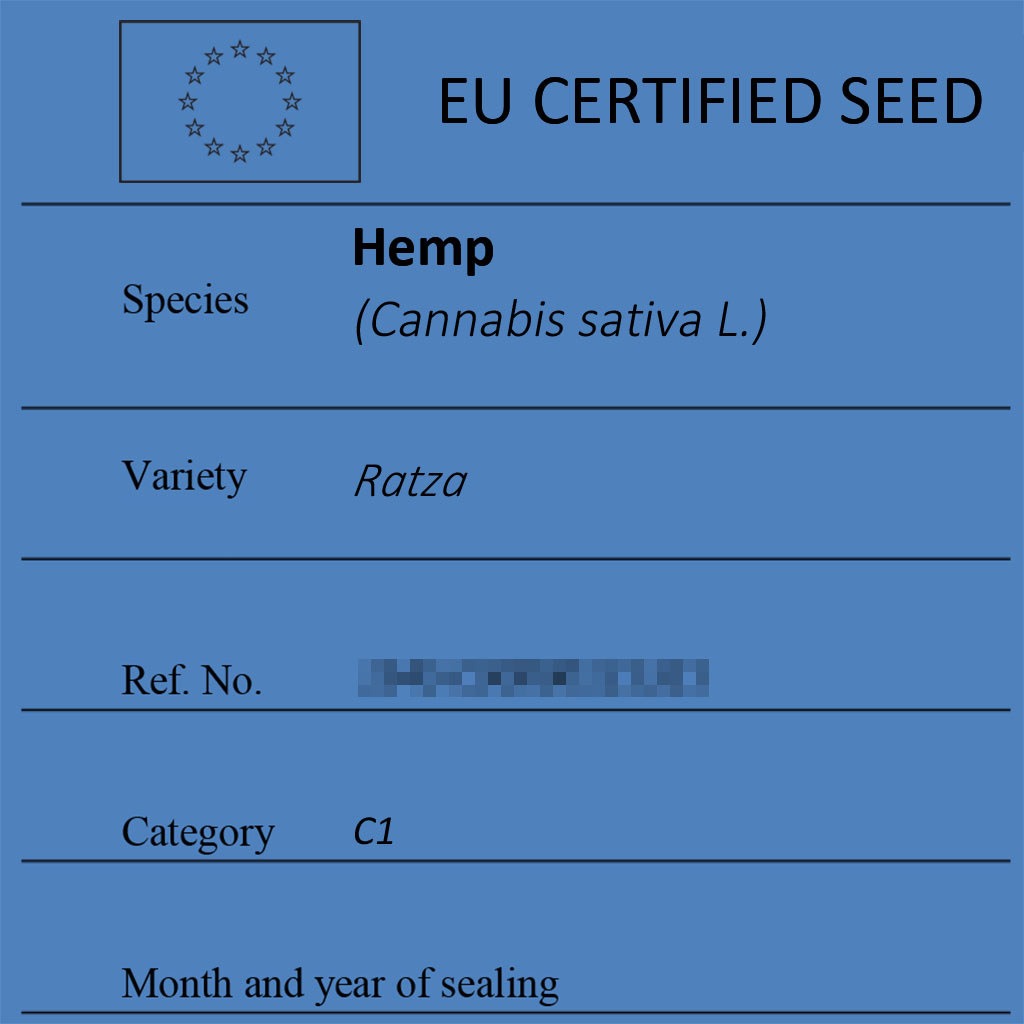 Certified hemp seeds Ratza label