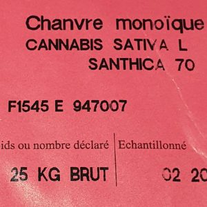 Certified hemp seeds Santhica 70 label