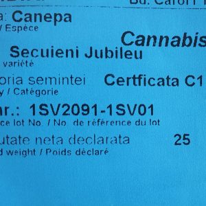 Certified hemp seeds Kompolti label