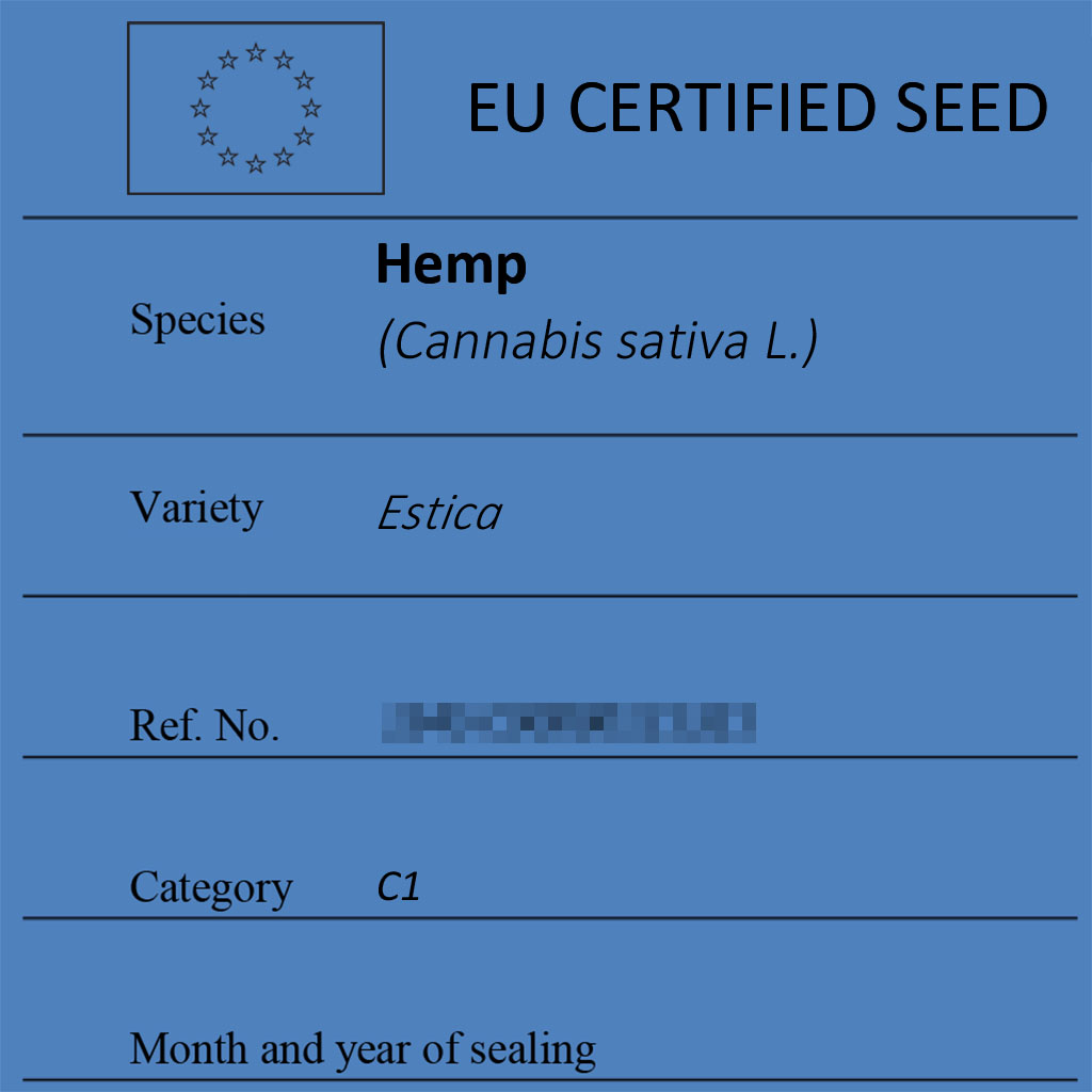 Certified hemp seeds Estica label