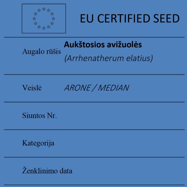 Aukštosios avižuolės Arrhenatherum elatius sertifikuotos seklos etikete