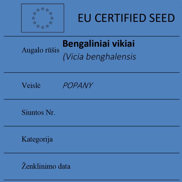 Bengaliniai vikiai Vicia benghalensis sertifikuotos seklos etikete