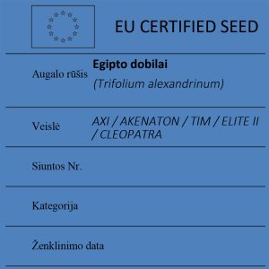 Egipto dobilai Trifolium alexandrinum sertifikuotos seklos etikete