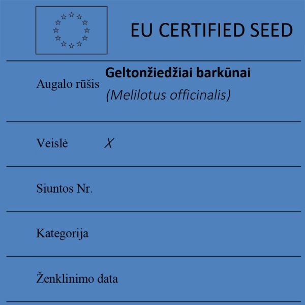 Geltonžiedžiai barkūnai Melilotus officinalis sertifikuotos seklos etikete