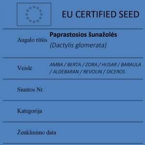 Paprastosios šunažolės Dactylis glomerata sertifikuotos seklos etikete
