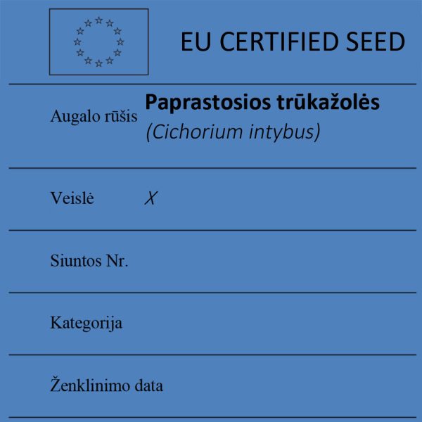 Paprastosios trūkažolės Cichorium intybus sertifikuotos seklos etikete