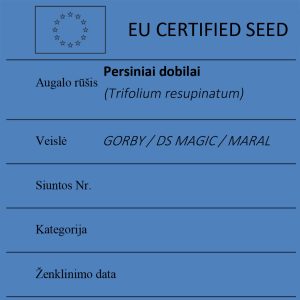 Persiniai dobilai Trifolium resupinatum sertifikuotos seklos etikete