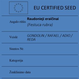 Raudonieji eraičinai Festuca rubra sertifikuotos seklos etikete
