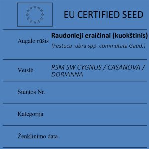 Raudonieji eraičinai (kuokštinis) Festuca rubra spp. commutata Gaud. sertifikuotos seklos etikete