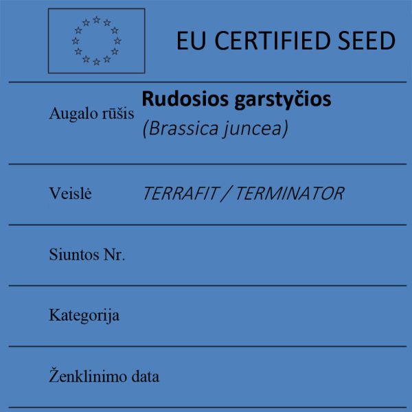 Rudosios garstyčios Brassica juncea sertifikuotos seklos etikete