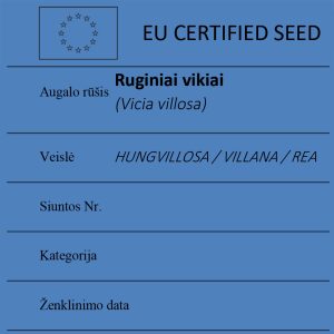 Ruginiai vikiai Vicia villosa sertifikuotos seklos etikete