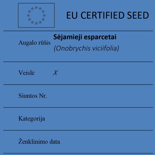 Sėjamieji esparcetai Onobrychis viciifolia sertifikuotos seklos etikete