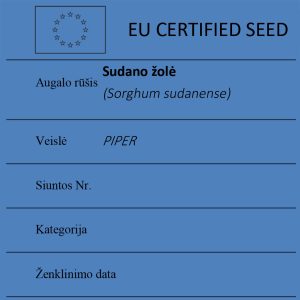 Sudano žolė Sorghum sudanense sertifikuotos seklos etikete