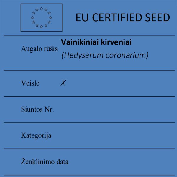 Vainikiniai kirveniai Hedysarum coronarium sertifikuotos seklos etikete