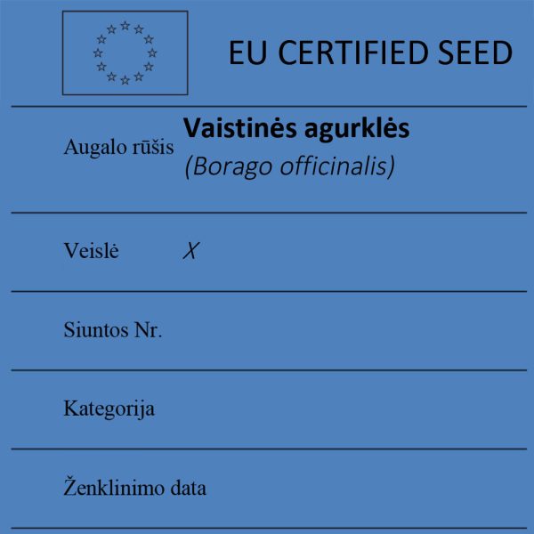 Vaistinės agurklės Borago officinalis sertifikuotos seklos etikete