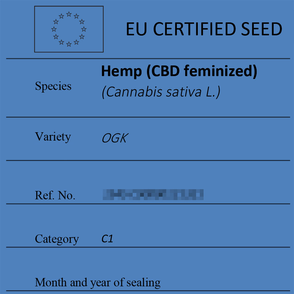 Certified hemp seeds OGK label
