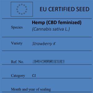 Certified hemp seeds Strawberry K label
