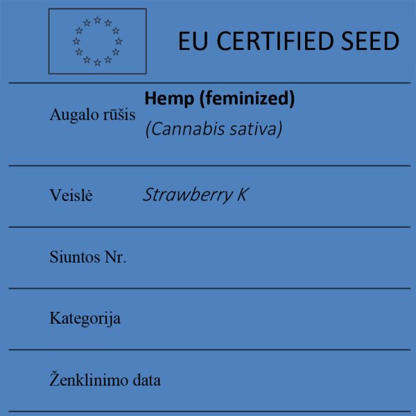Strawberry K Cannabis sativa certified seed label