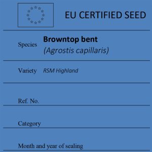 Browntop bent Agrostis capillaris certified seed label