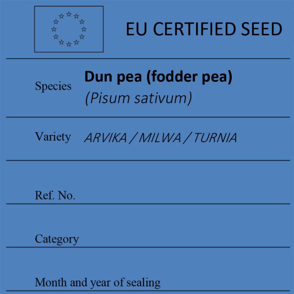 Dun pea Pisum sativum certified seed label