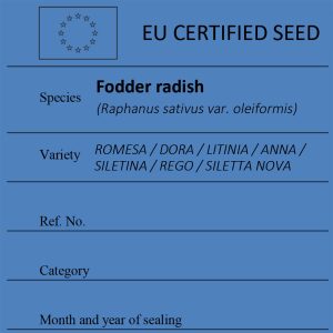 Fodder radish Raphanus sativus var. oleiformis certified seed label
