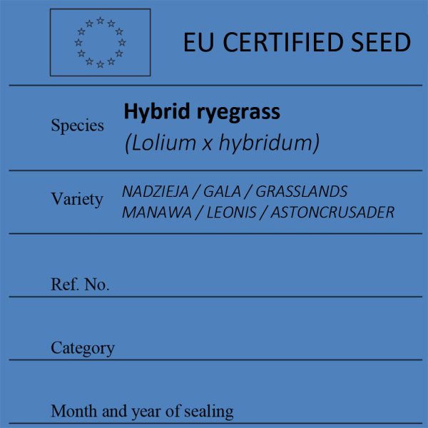 Hybrid ryegrass Lolium x hybridum certified seed label