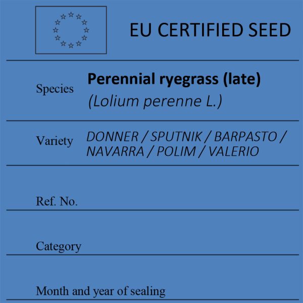 Perennial ryegrass (late) Lolium perenne L. certified seed label