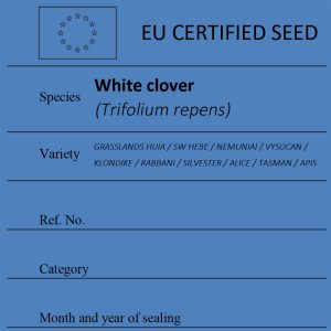 White clover Trifolium repens certified seed label