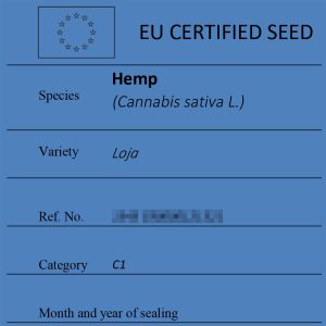 Certified hemp seeds Loja label