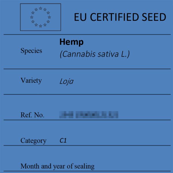 Certified hemp seeds Loja label